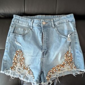 Embellished Denim Shorts